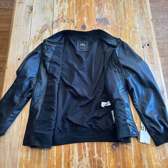 Zara Bomber Jacket Mens 2XL Black Faux Leather Zip Biker Goth Punk Designer - Picture 9 of 13